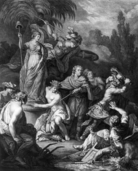 Alegoría de La América Independiente, dedicada al Congreso Americano, grabado por Jean Charles Levasseur (1734-1816), 1778